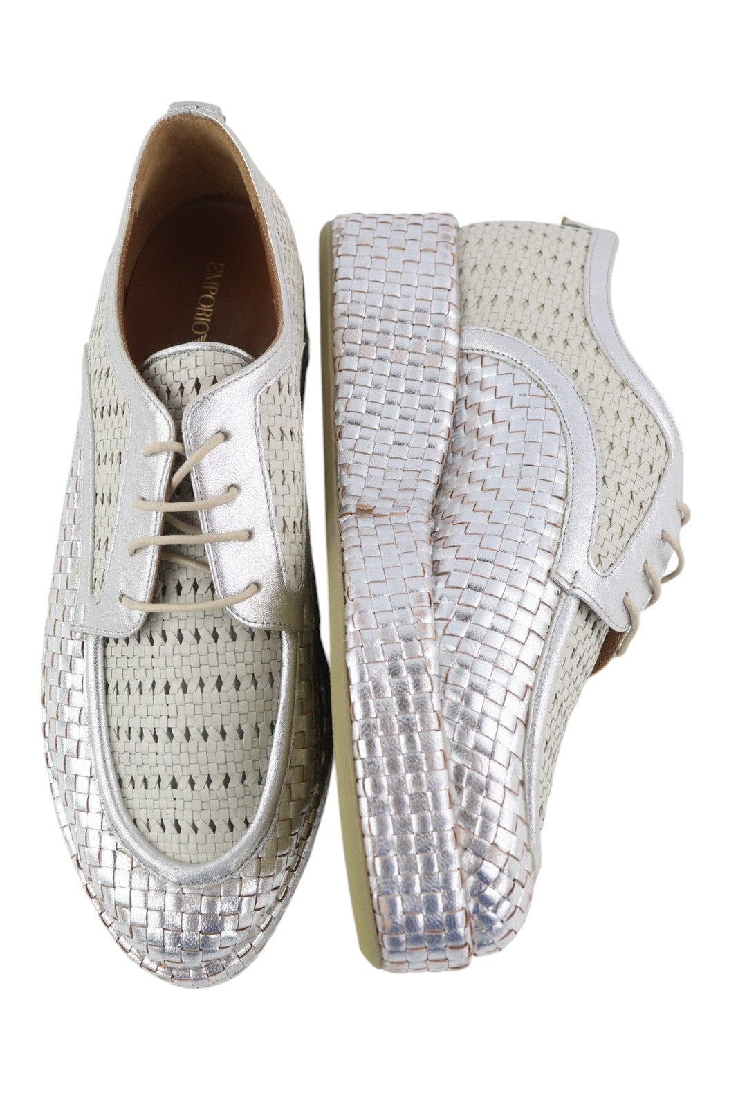 EMPORIO ARMANI X3C140 Women's Silver Braided Platform Shoes EU37 Lace Up
