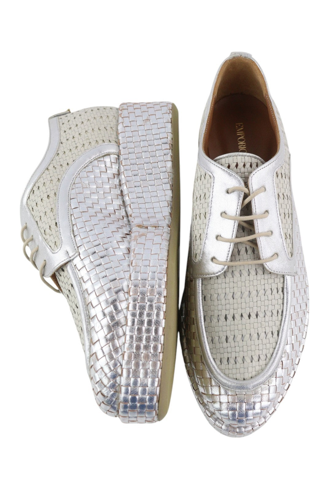 EMPORIO ARMANI X3C140 Women's Silver Braided Platform Shoes EU37 Lace Up