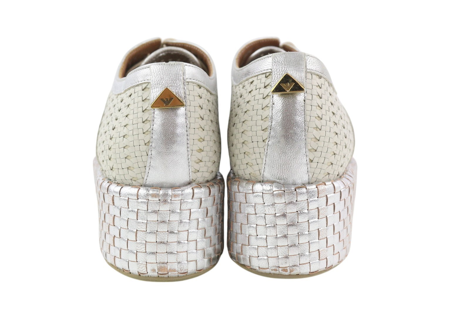 EMPORIO ARMANI X3C140 Women's Silver Braided Platform Shoes EU37 Lace Up