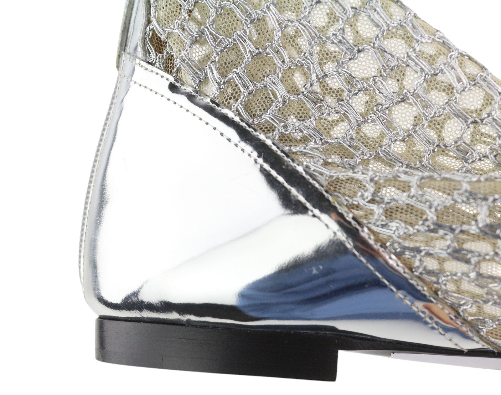 EMPORIO ARMANI X3M308 Women's Silver Mesh Flats EU37 Pointed Toe Ankle