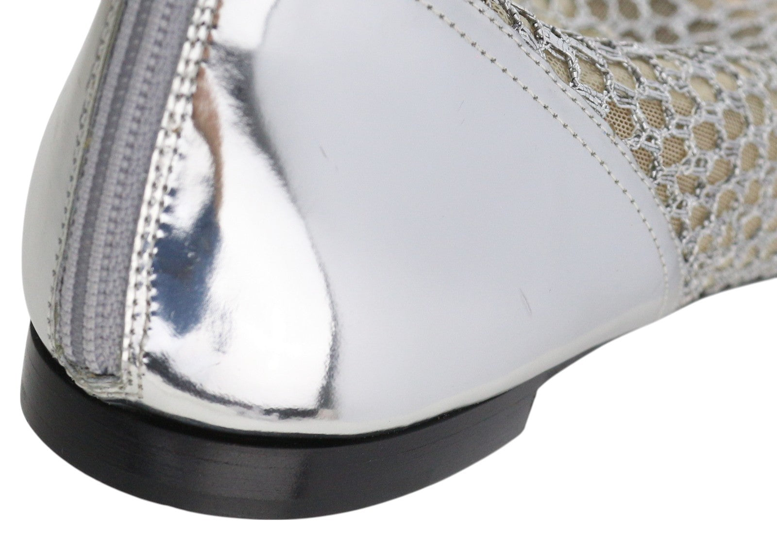 EMPORIO ARMANI X3M308 Women's Silver Mesh Flats EU37 Pointed Toe Ankle