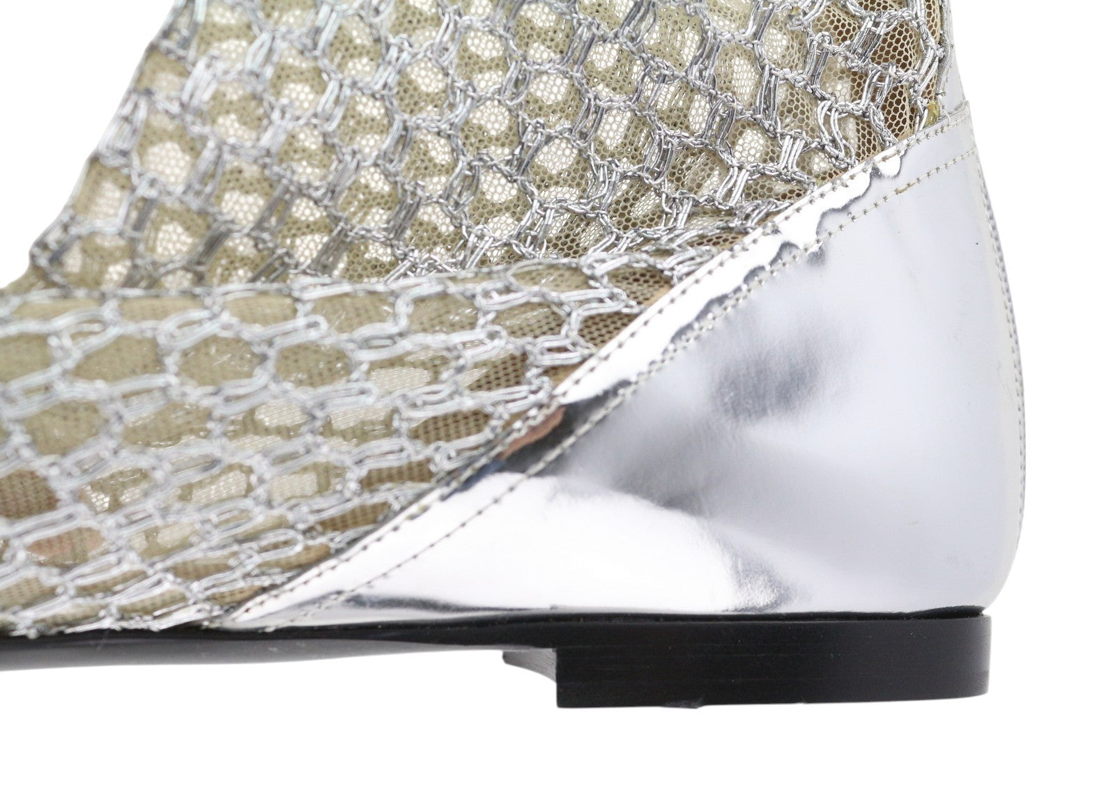 EMPORIO ARMANI X3M308 Women's Silver Mesh Flats EU37 Pointed Toe Ankle