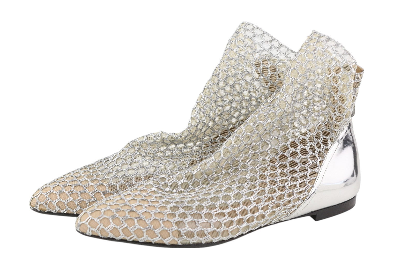 EMPORIO ARMANI X3M308 Women's Silver Mesh Flats EU37 Pointed Toe Ankle