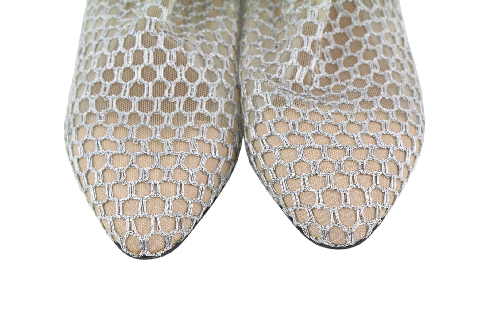 EMPORIO ARMANI X3M308 Women's Silver Mesh Flats EU37 Pointed Toe Ankle