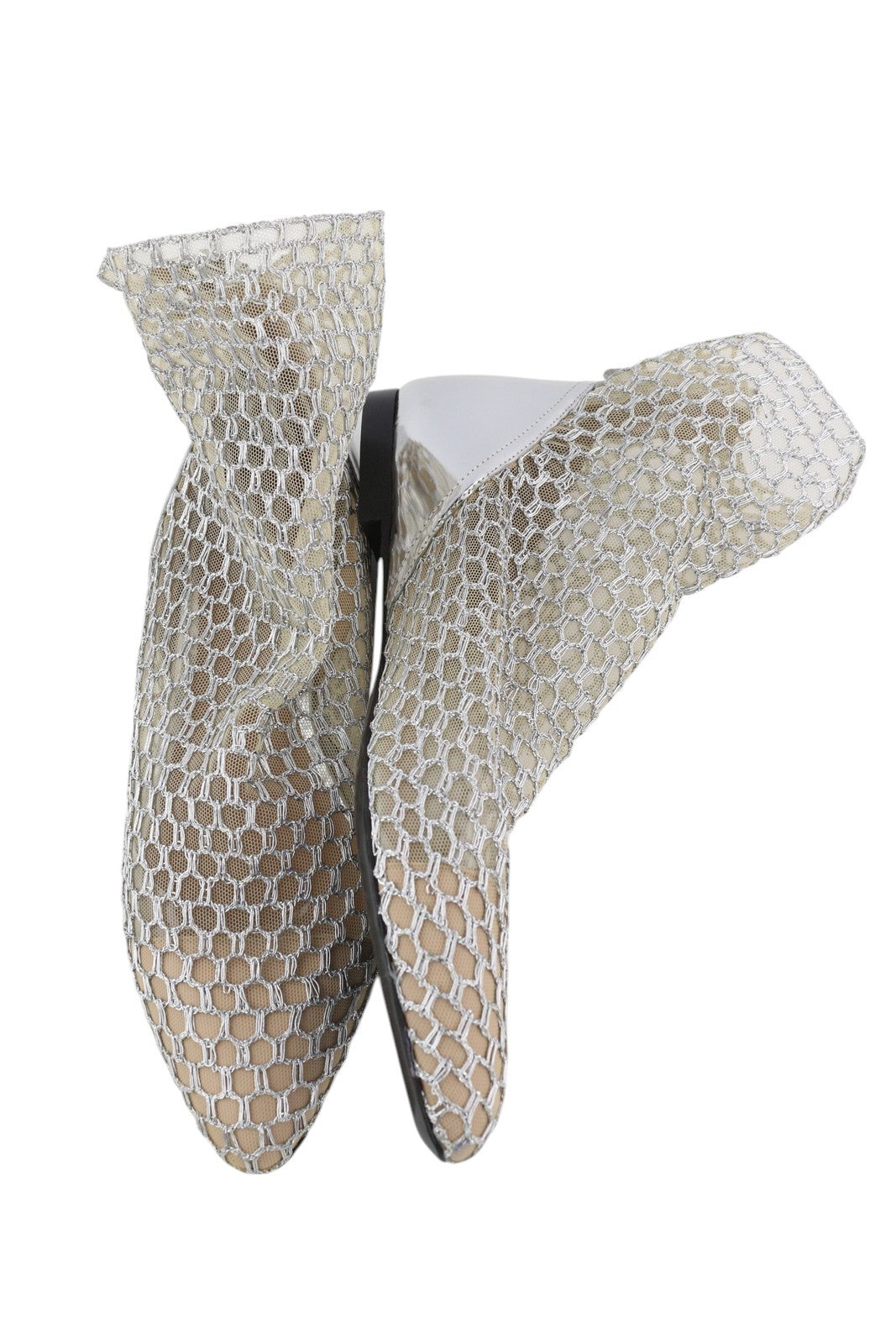 EMPORIO ARMANI X3M308 Women's Silver Mesh Flats EU37 Pointed Toe Ankle