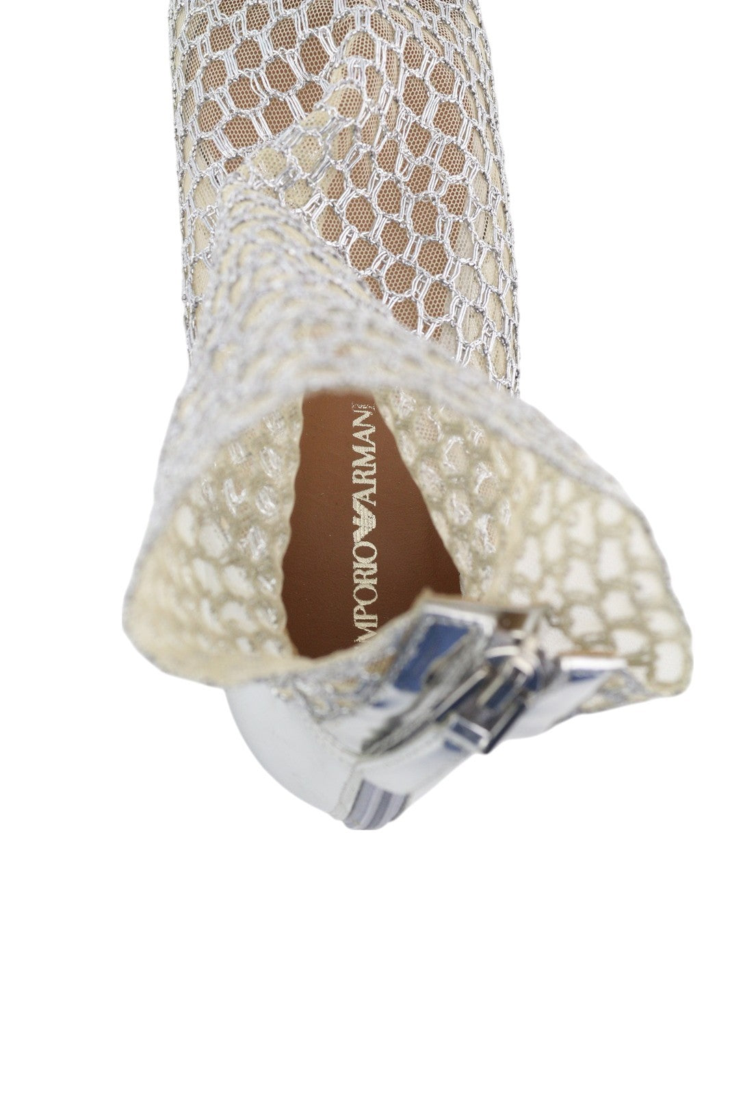 EMPORIO ARMANI X3M308 Women's Silver Mesh Flats EU37 Pointed Toe Ankle