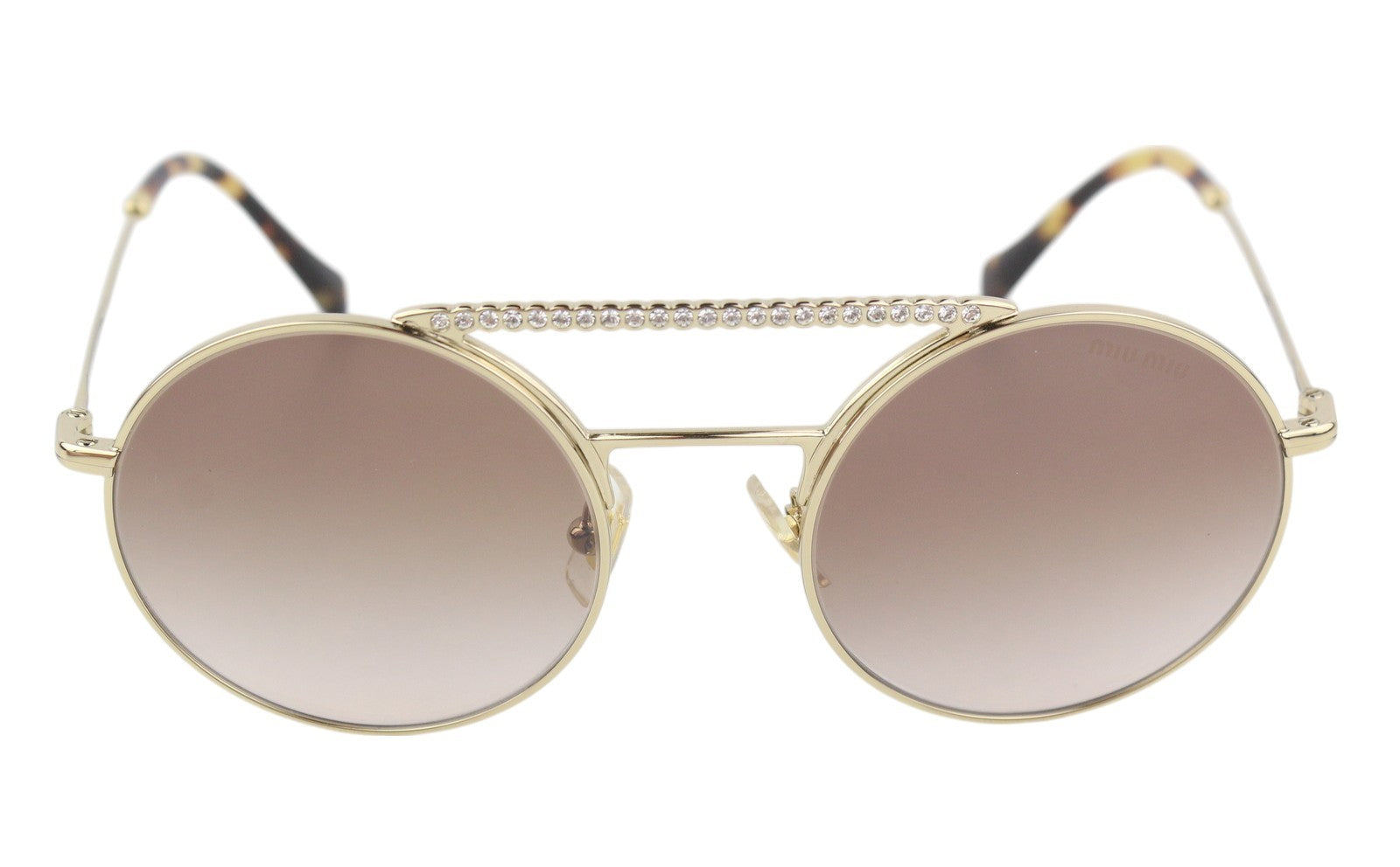 MIU MIU 52V Women's Gold Tone Oval Sunglasses OS Rhinestone Detail