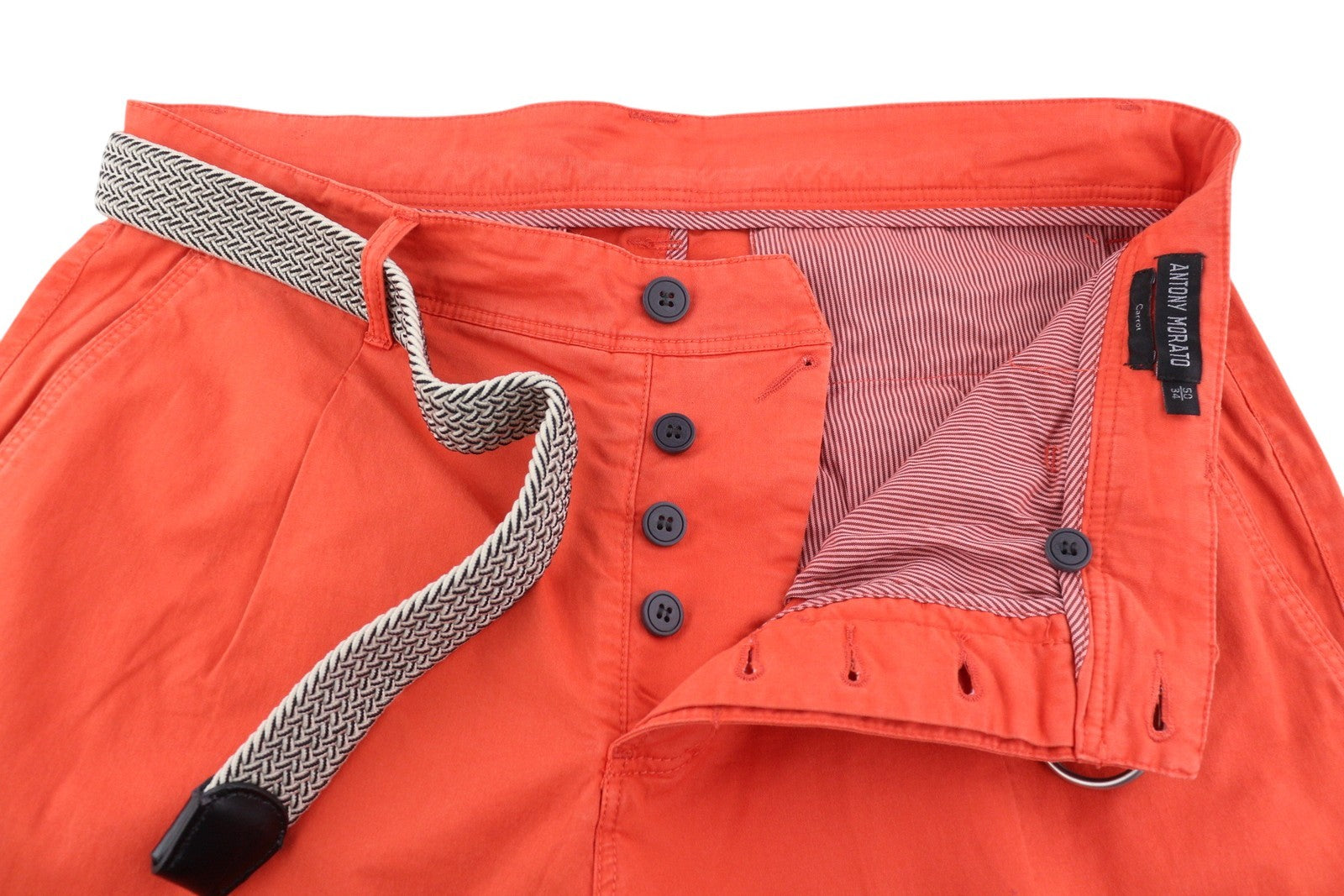 ANTONY MORATO Men's Red Chino Trousers W34 Carrot Fit Pleated Belted