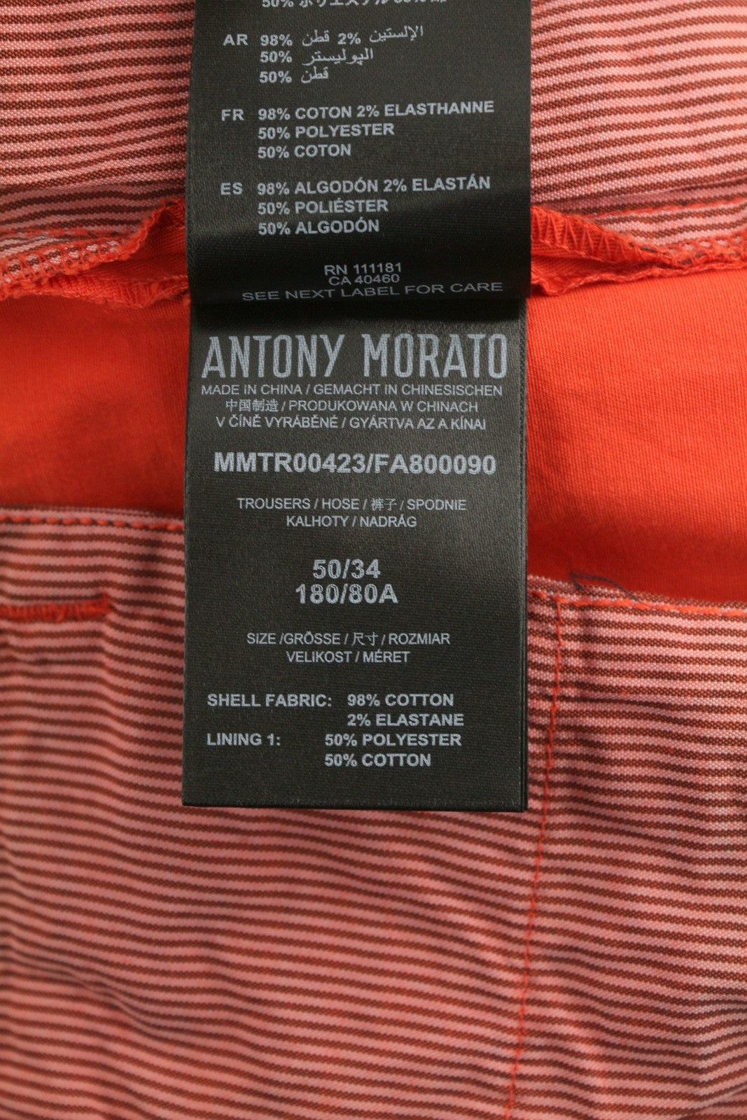 ANTONY MORATO Men's Red Chino Trousers W34 Carrot Fit Pleated Belted