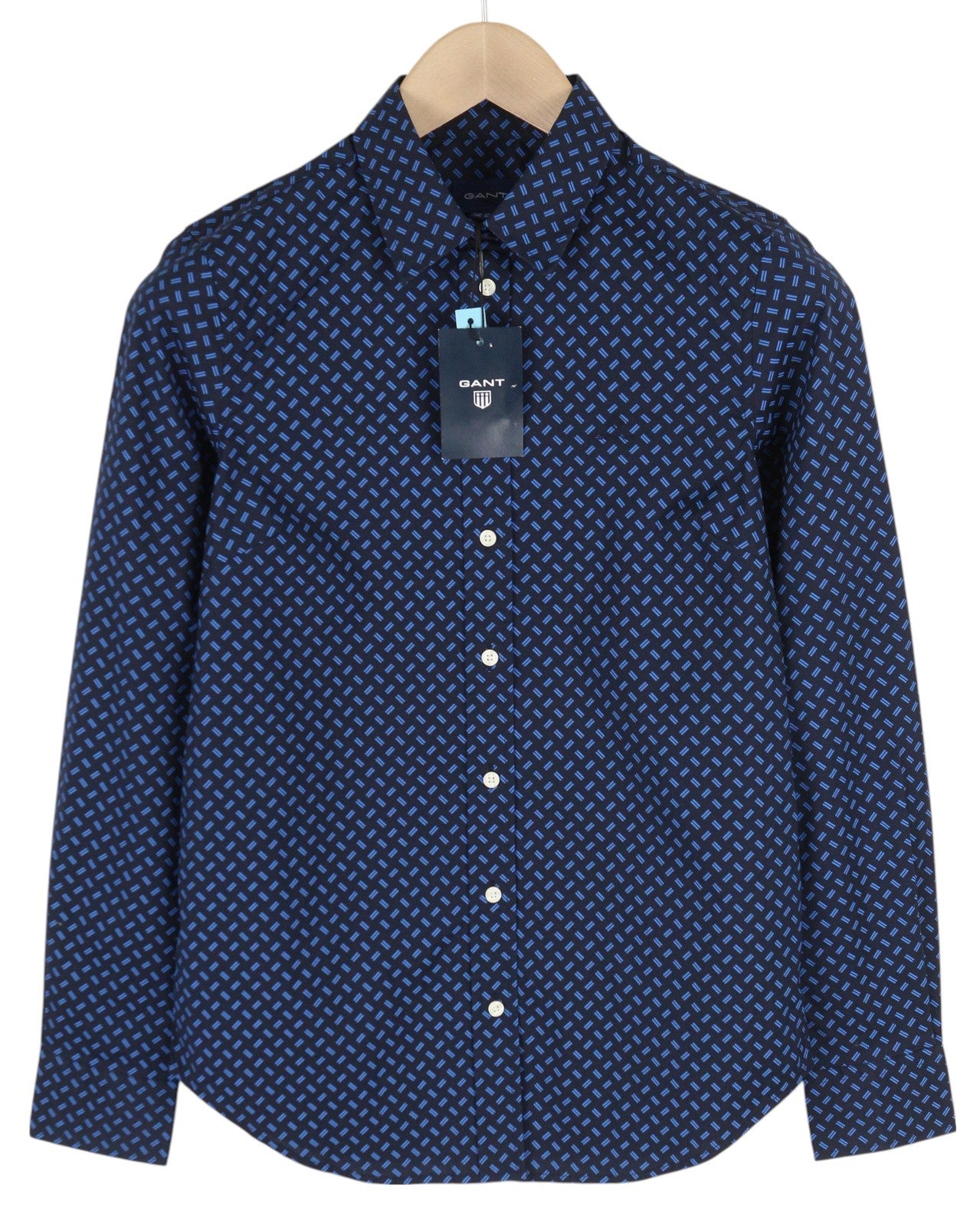 GANT Women's Dark Blue Pattern Shirt EU34 Button Up Spread Collar