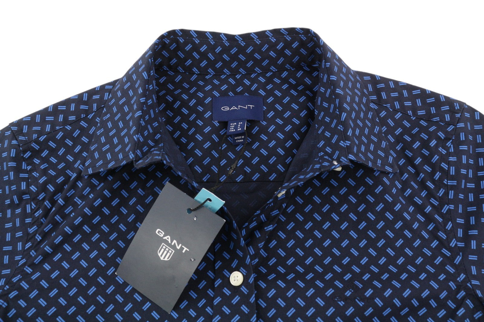GANT Women's Dark Blue Pattern Shirt EU34 Button Up Spread Collar