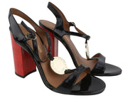 EMPORIO ARMANI X3P697 Women's Black Patent Block Heels EU37 Open Toe