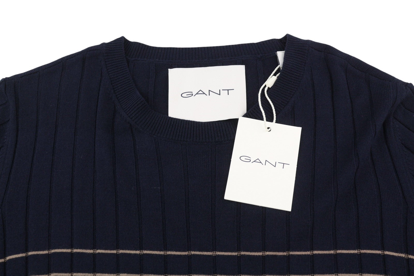 GANT Stripe Rib Knit Women's Jumper S Dark Blue Merino Silk Blend