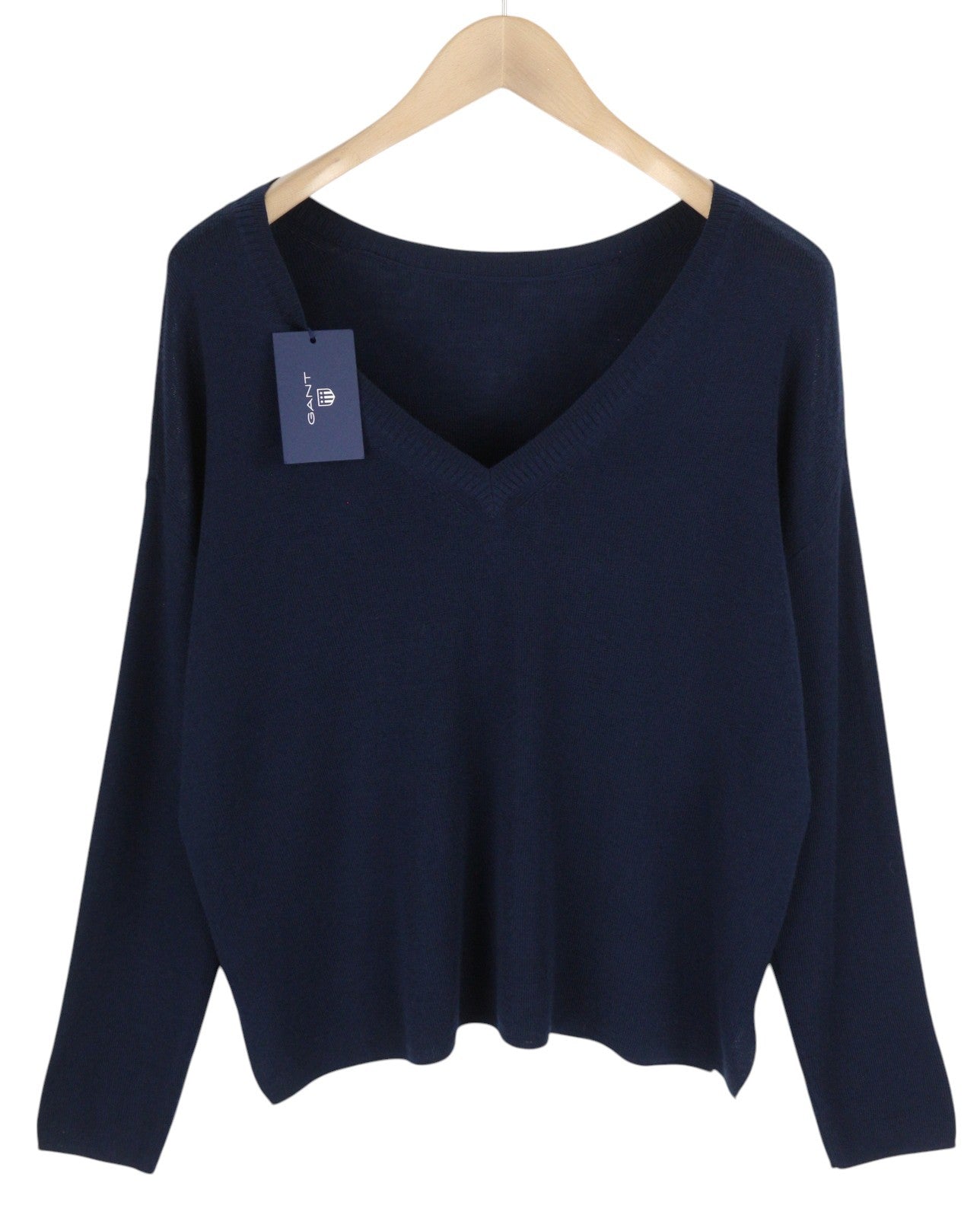 GANT V Back Women's Oversized Merino Jumper S Dark Blue Knit