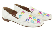EMPORIO ARMANI Women's White Leather Loafers EU37 Square Toe Color Accent