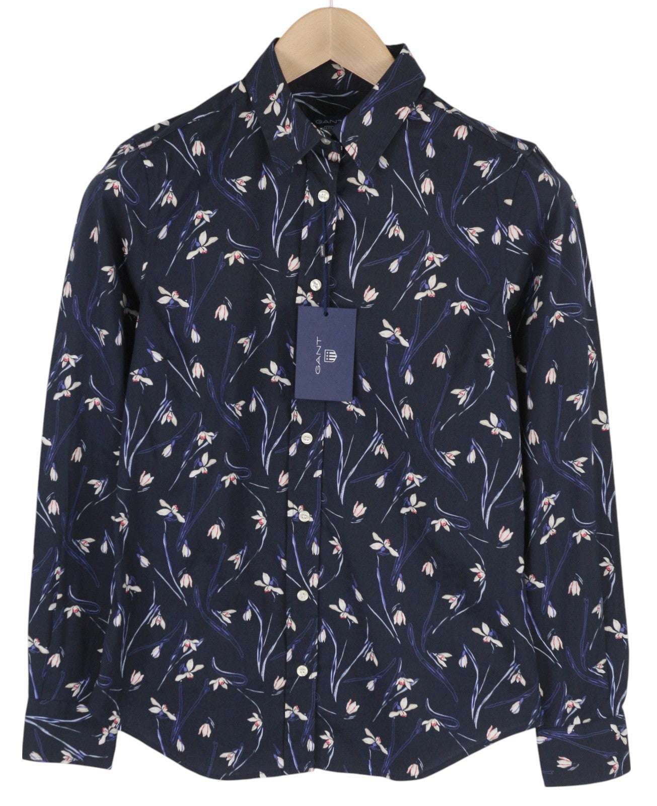 GANT Women's Dark Blue Floral Shirt EU34 Button-Up Spread Collar