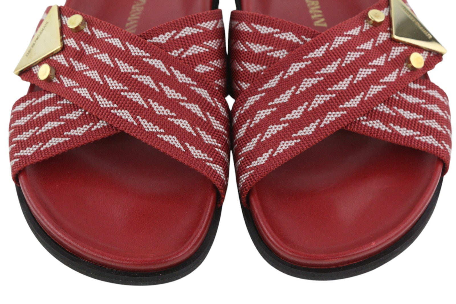 EMPORIO ARMANI X3U062 Women's Burgundy Pattern Flats EU37 Slip-On Sandals RRP215