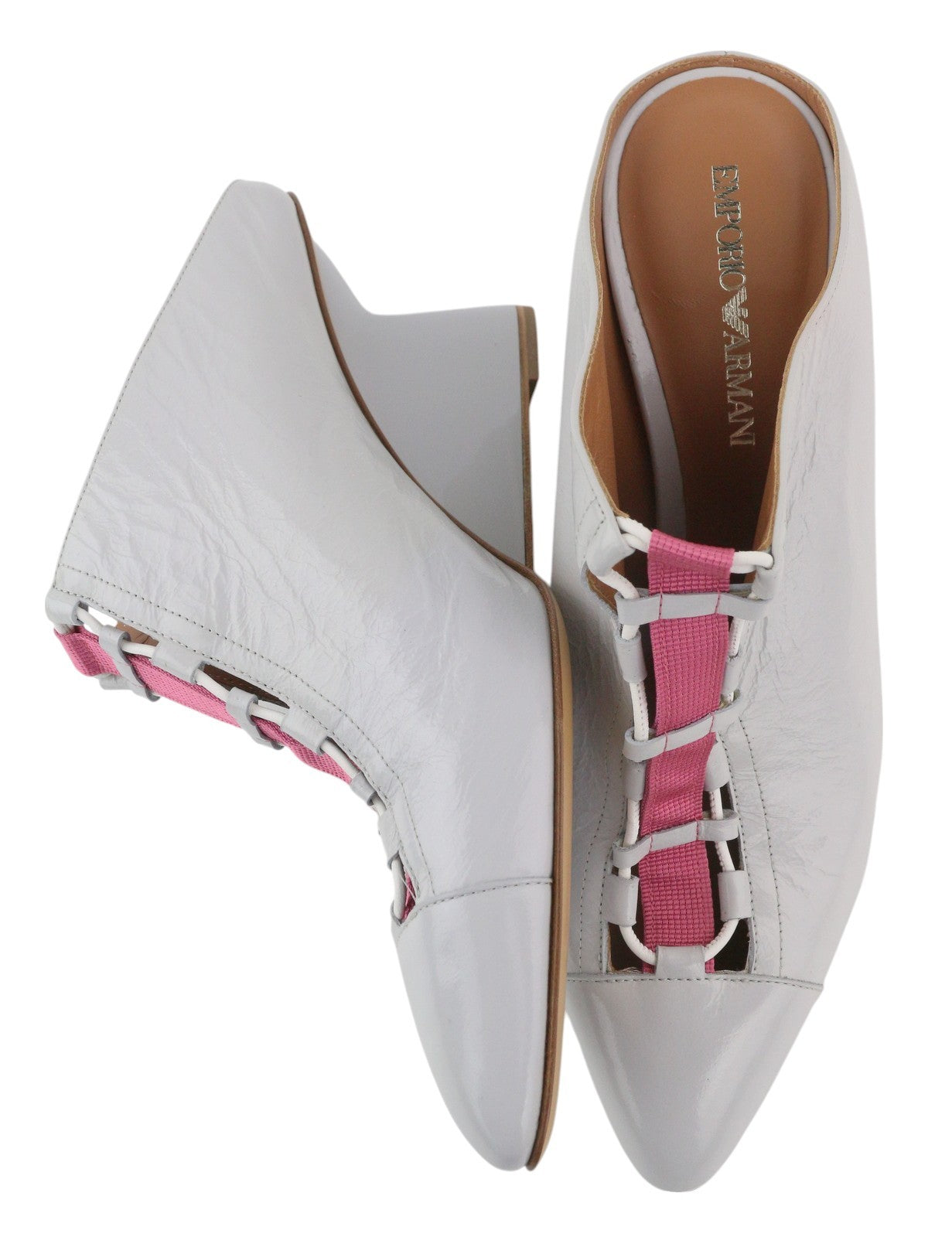 EMPORIO ARMANI X3R016 Women's Grey Leather Heels EU37 Slip-On Strap Detail