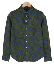 GANT Women's Green Khaki Floral Stretch Shirt EU34 Button Front Spread Neck