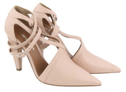 EMPORIO ARMANI Women's Pink Leather Heels EU37 Pointed Toe Strappy Buckle