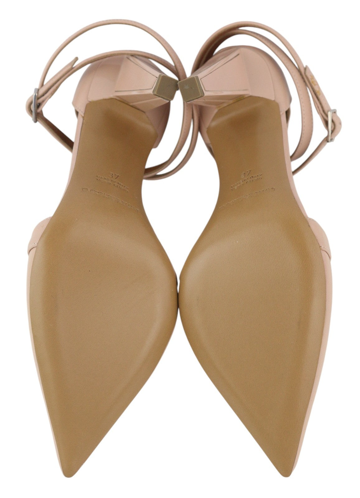 EMPORIO ARMANI Women's Pink Leather Heels EU37 Pointed Toe Strappy Buckle