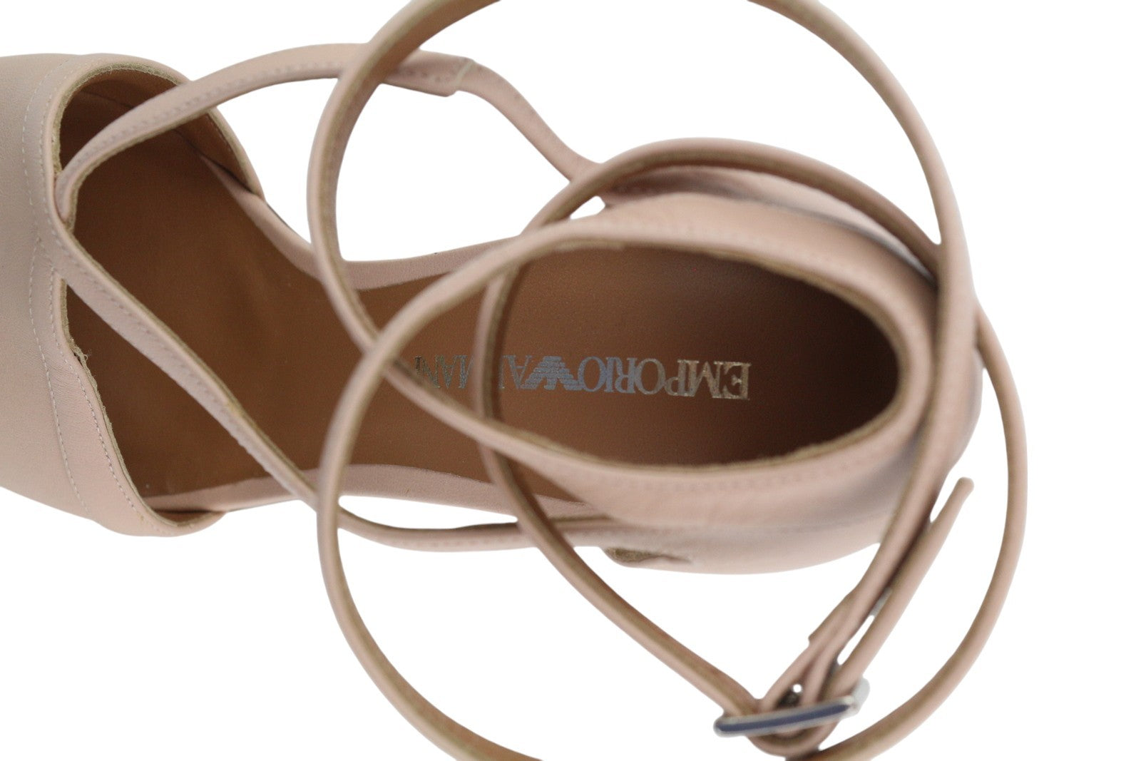 EMPORIO ARMANI Women's Pink Leather Heels EU37 Pointed Toe Strappy Buckle