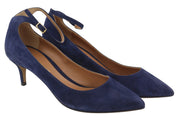 EMPORIO ARMANI Women's Blue Suede Heels EU37 Pointed Toe Buckle Fastening