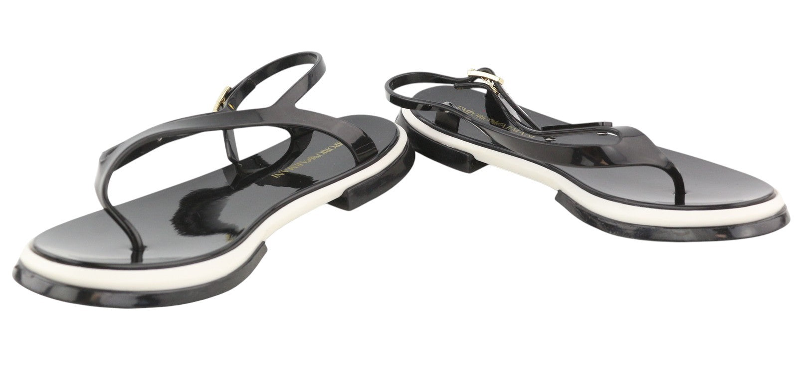 EMPORIO ARMANI Women's Black Jelly Sandals EU37 Thong Slingback Logo