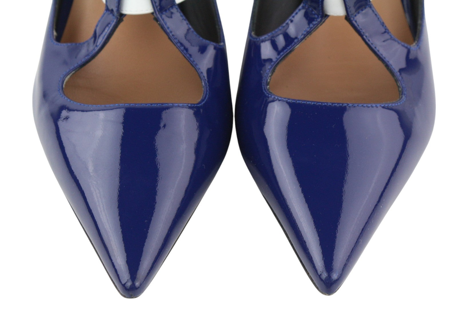 EMPORIO ARMANI X3E397 Women's Blue Patent Heels EU37 Pointed Toe Buckle