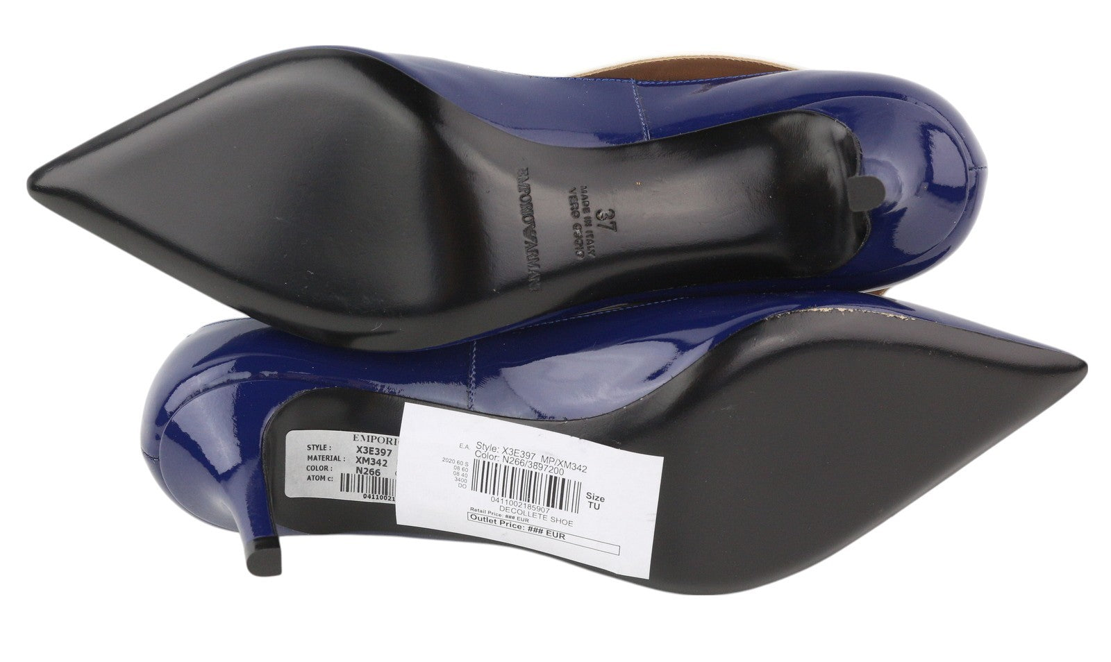 EMPORIO ARMANI X3E397 Women's Blue Patent Heels EU37 Pointed Toe Buckle