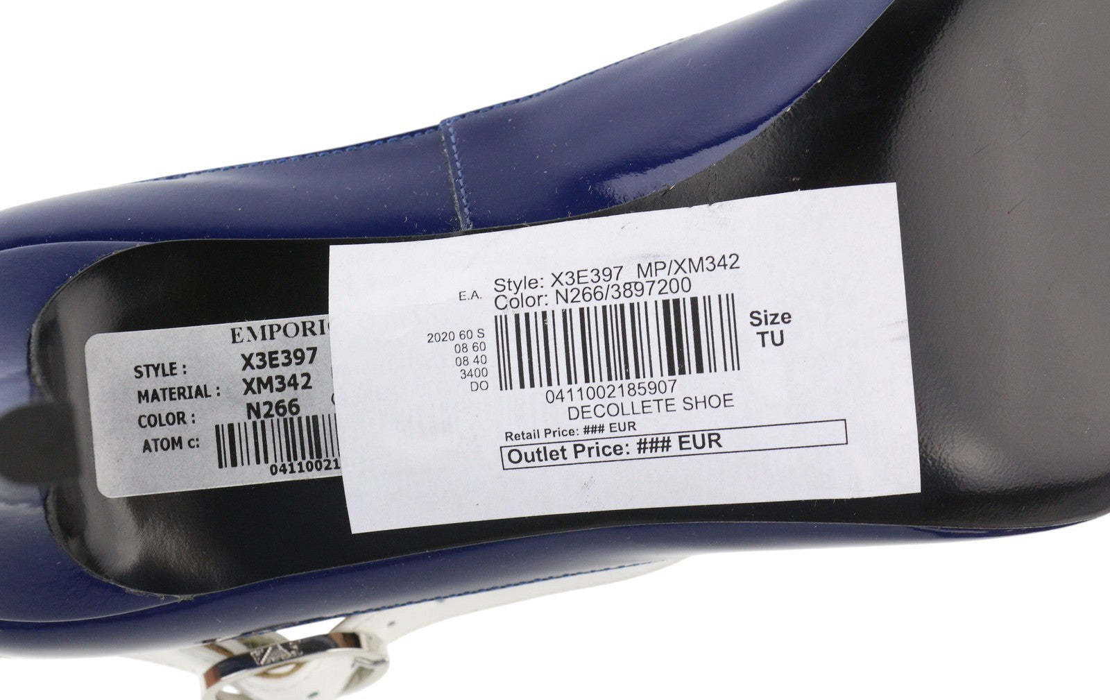 EMPORIO ARMANI X3E397 Women's Blue Patent Heels EU37 Pointed Toe Buckle