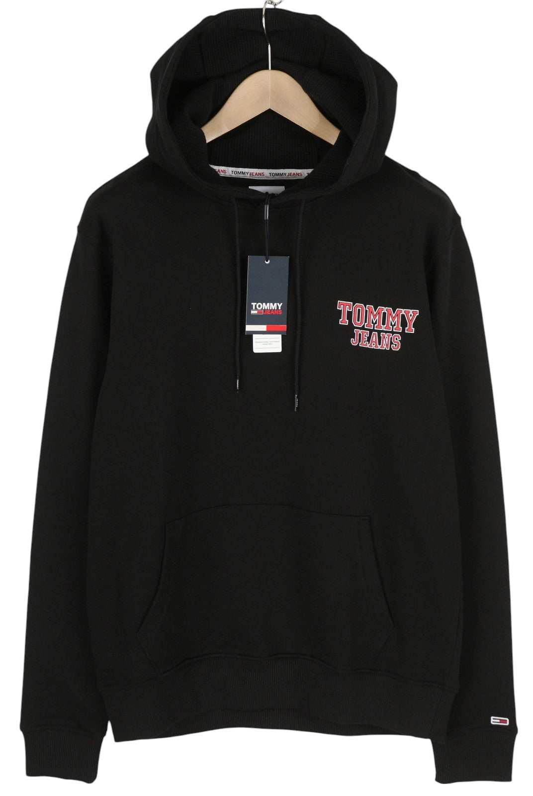 TOMMY HILFIGER Men's Regular Graphic Hoodie L Black Pull On Kangaroo Pocket
