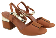 ARMANI EXCHANGE XDP005 Women's Brown Shiny Sandals EU37 Block Heel Detail