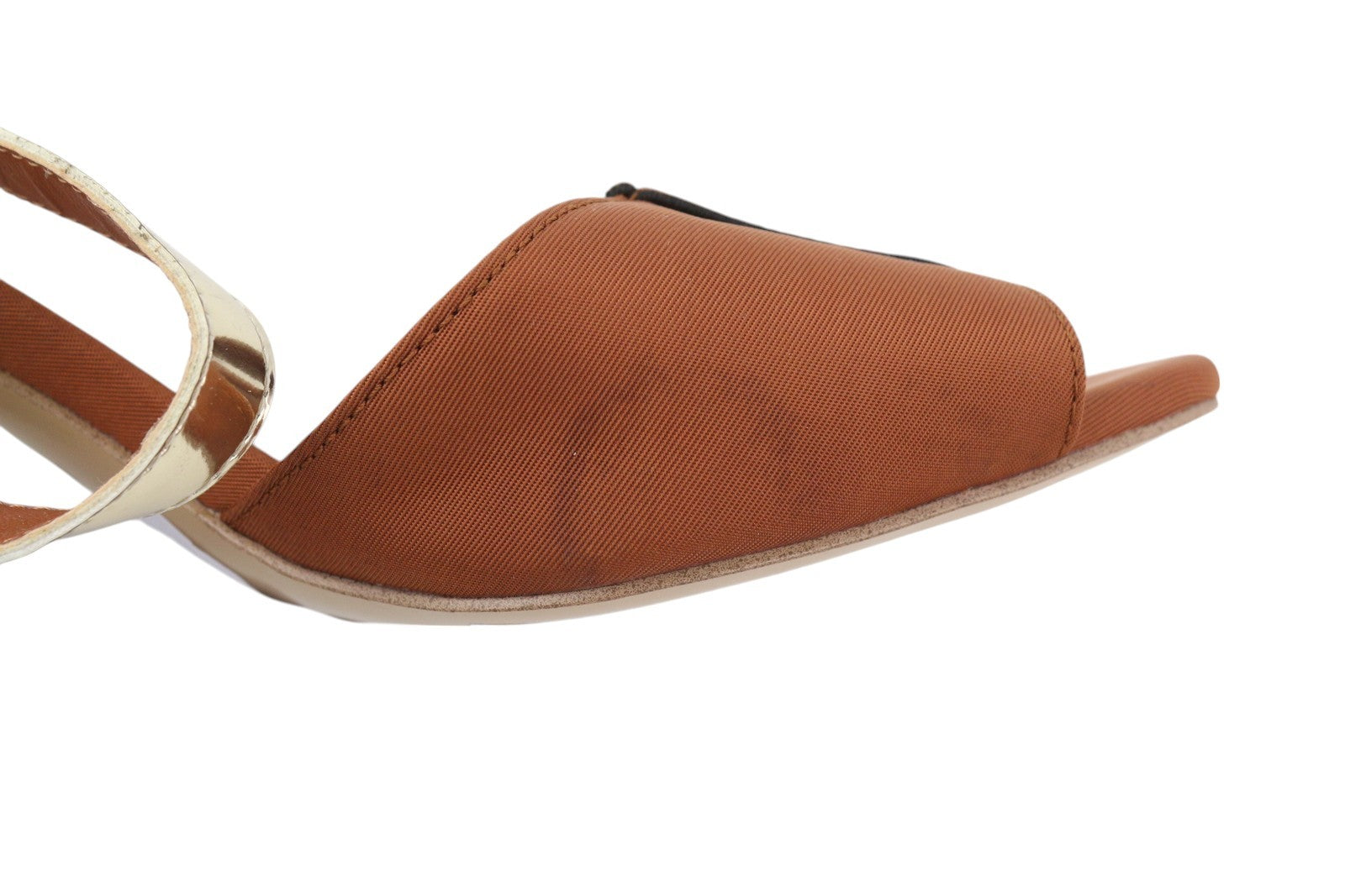 ARMANI EXCHANGE XDP005 Women's Brown Shiny Sandals EU37 Block Heel Detail