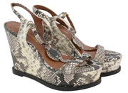 EMPORIO ARMANI Women's Snake Print Leather Sandals EU37 Platform Heel RRP288