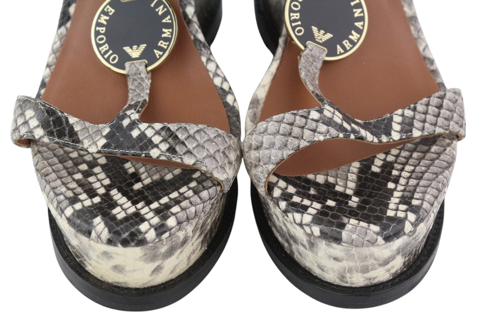EMPORIO ARMANI Women's Snake Print Leather Sandals EU37 Platform Heel RRP288