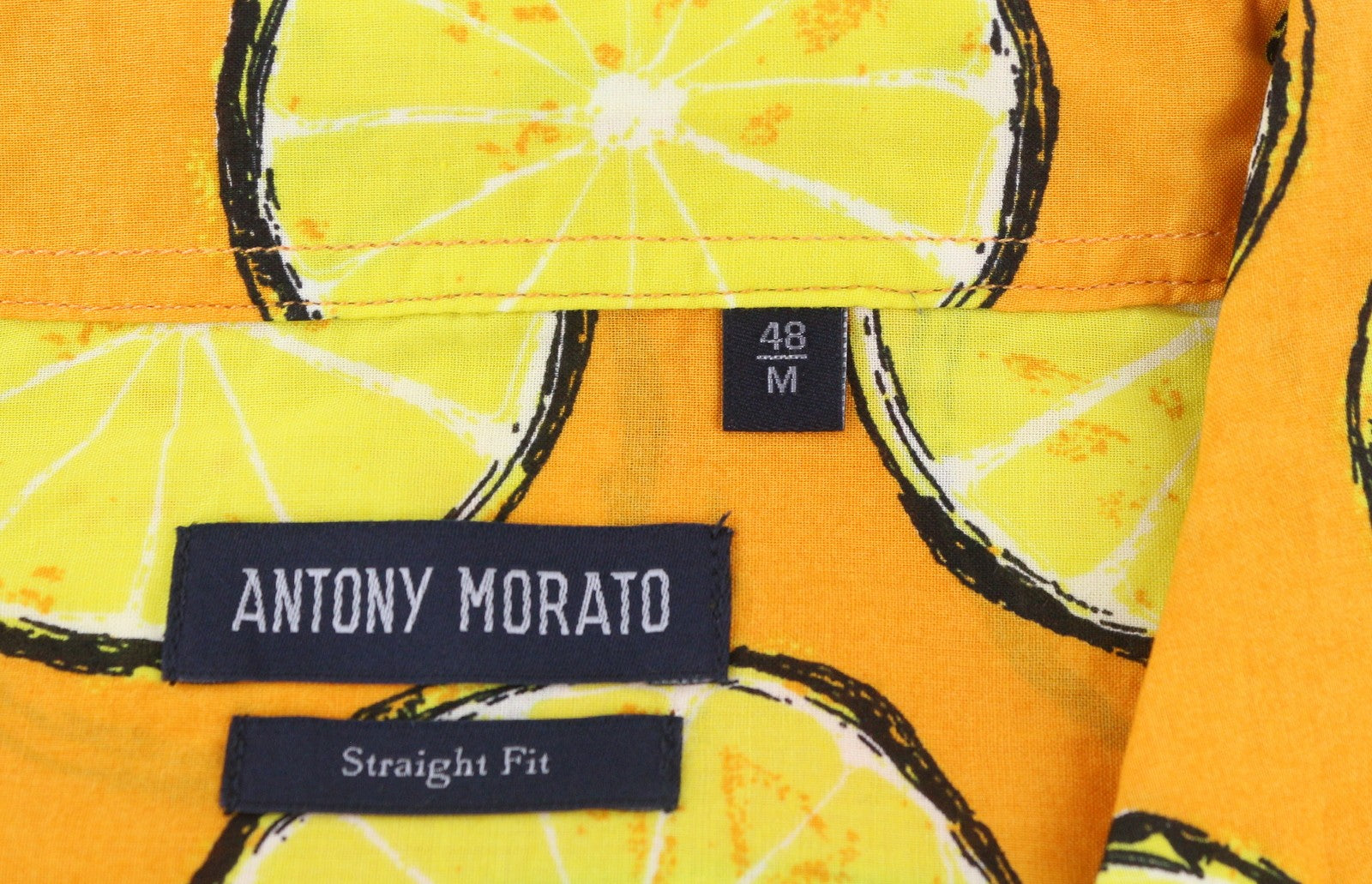 ANTONY MORATO Men's Shirt M Yellow Lemon Print Straight Fit Short Sleeve