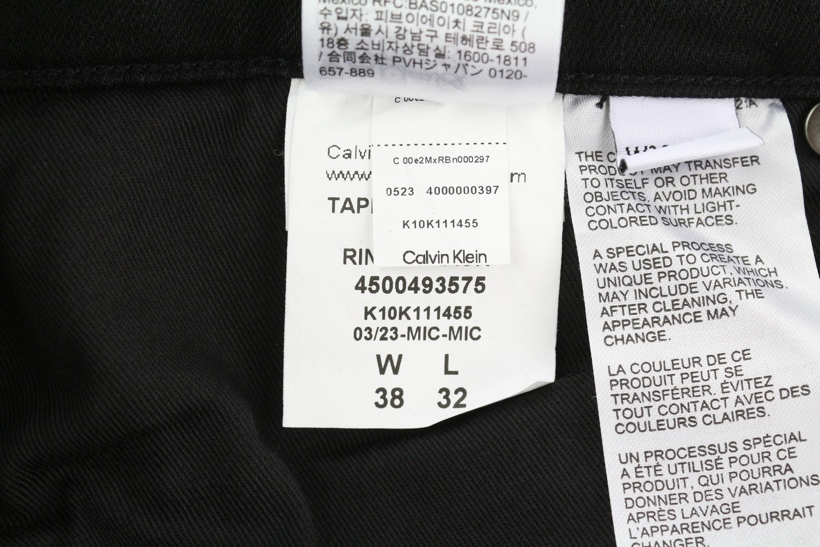 CALVIN KLEIN Tapered Men's Jeans W38/L32 Rinse Black Stretch Denim Zip Fly