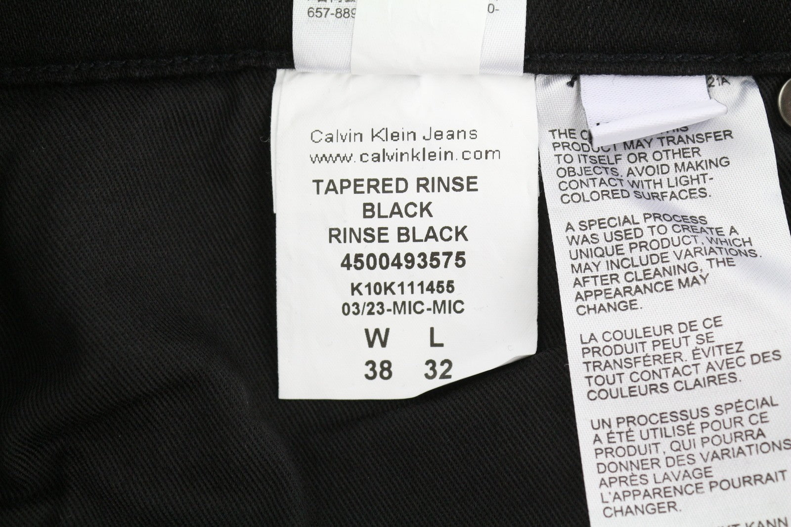 CALVIN KLEIN Tapered Men's Jeans W38/L32 Rinse Black Stretch Denim Zip Fly