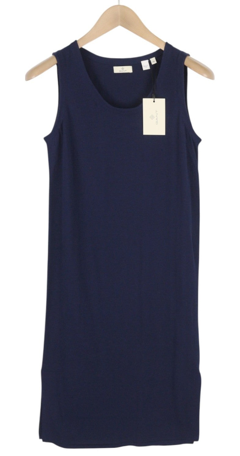 GANT Knitted Pima Cotton Women's Dress XS Blue Sleeveless Round Neck Mini