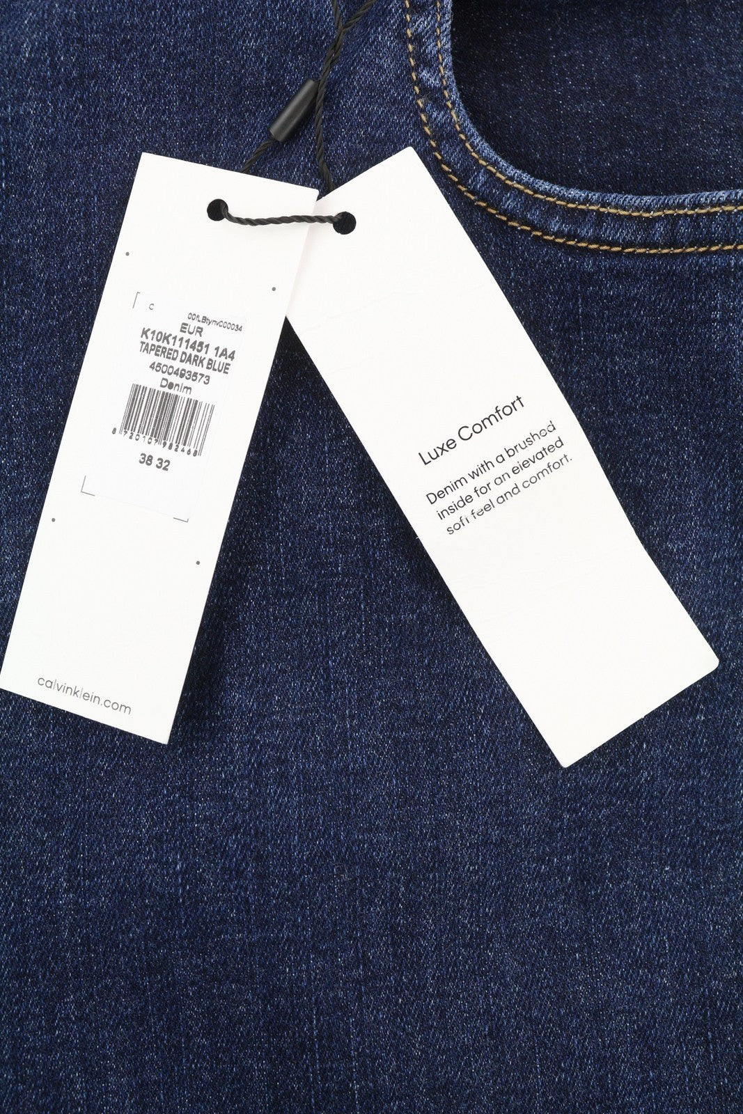 CALVIN KLEIN Tapered Men's Jeans W38/L32 Dark Blue Stretch Denim Zip Fly