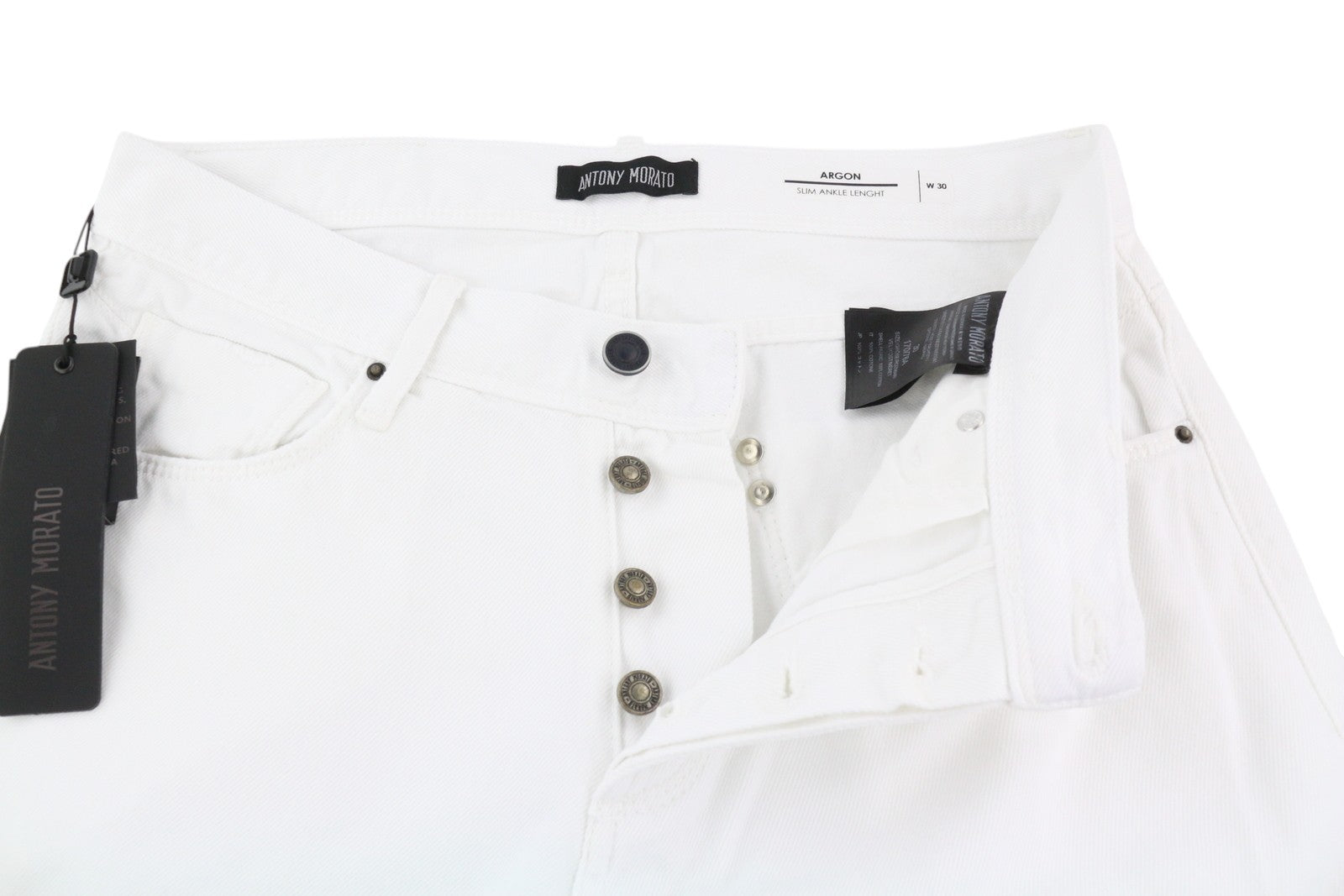 ANTONY MORATO Argon Men's Jeans W30 White Denim Slim Fit Ankle Button Fly