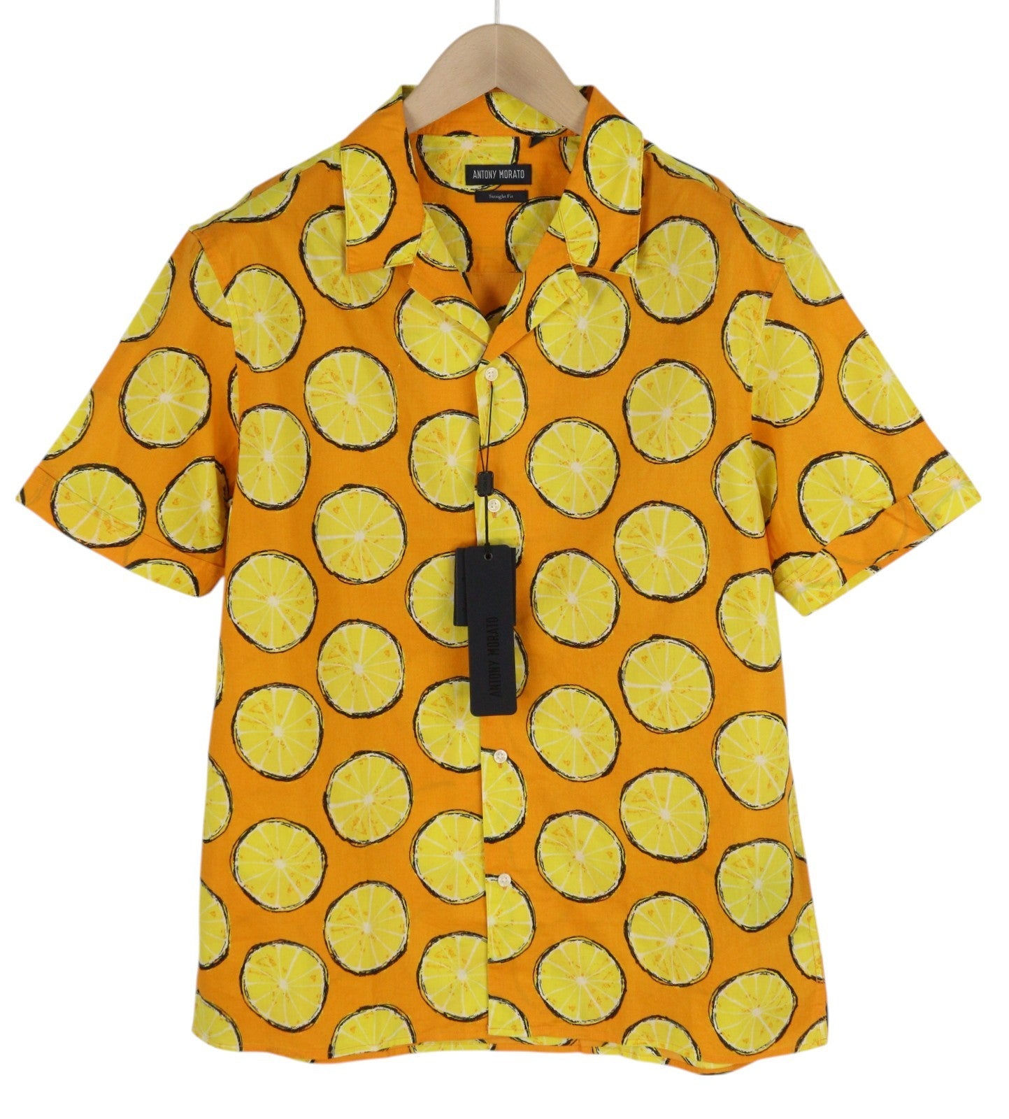 ANTONY MORATO Men's Shirt S Yellow Lemon Print Short Sleeve Button Up