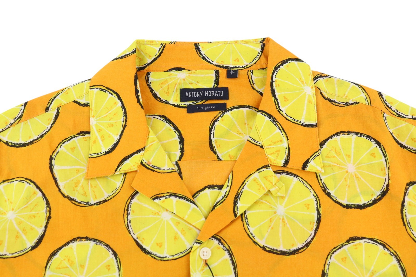 ANTONY MORATO Men's Shirt S Yellow Lemon Print Short Sleeve Button Up
