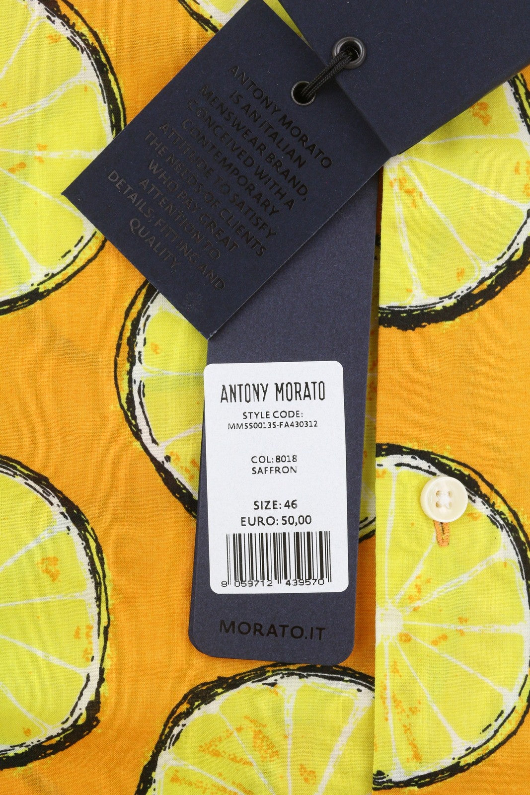 ANTONY MORATO Men's Shirt S Yellow Lemon Print Short Sleeve Button Up