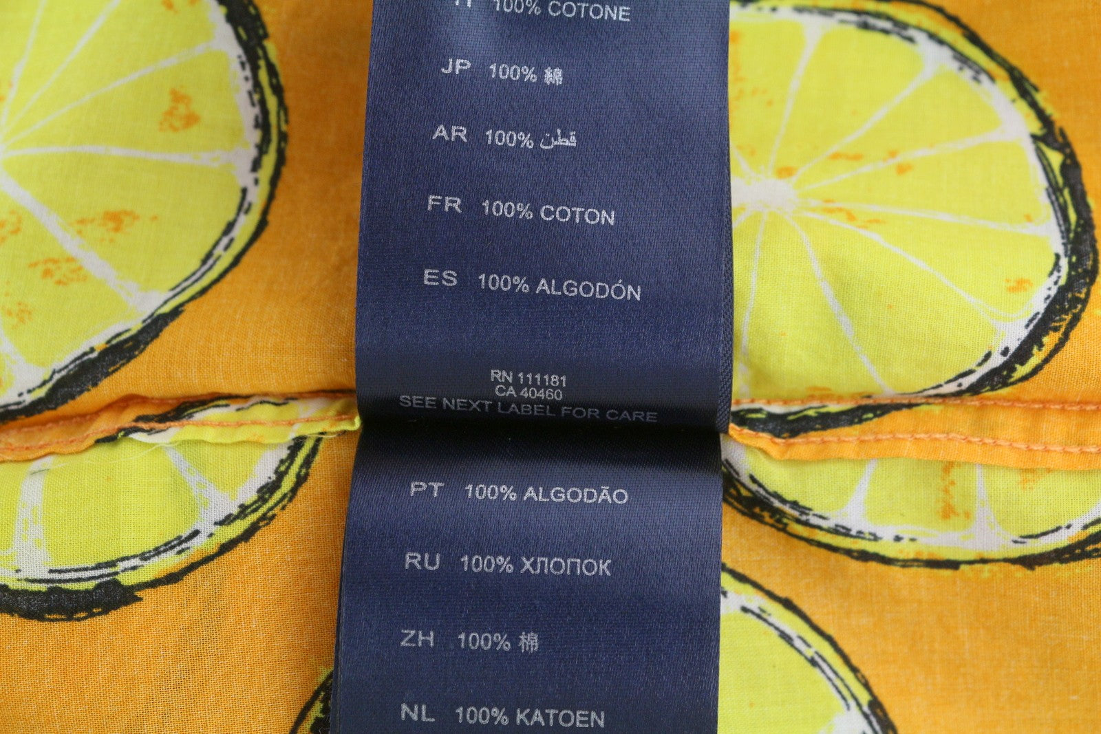 ANTONY MORATO Men's Shirt XS Yellow Lemon Pattern Short Sleeve Button Up