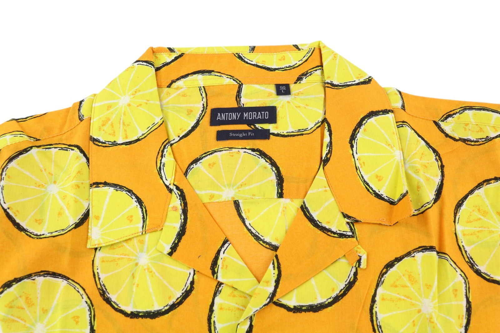 ANTONY MORATO Men's Shirt L Yellow Lemon Print Button Up Short Sleeve