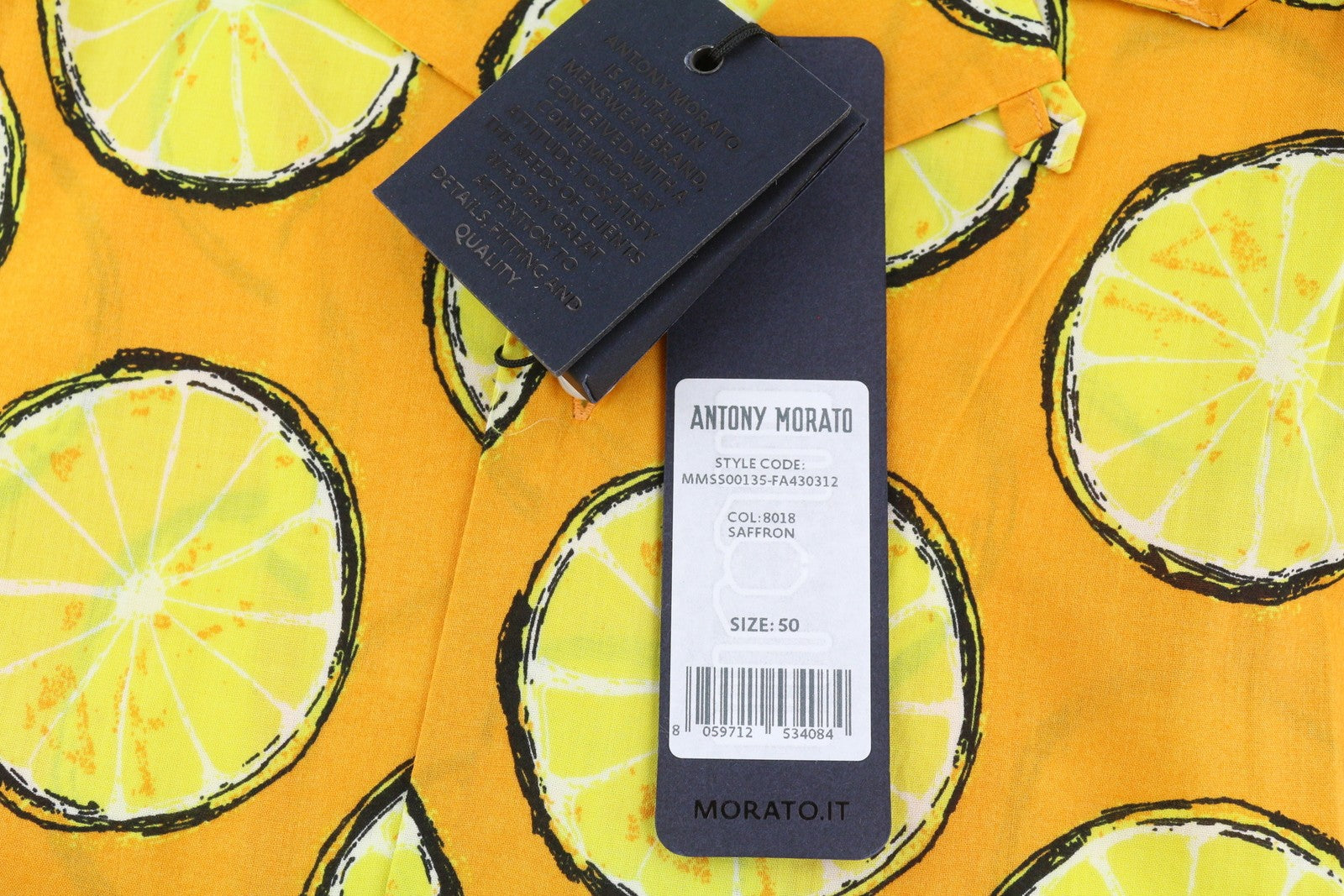 ANTONY MORATO Men's Shirt L Yellow Lemon Print Button Up Short Sleeve
