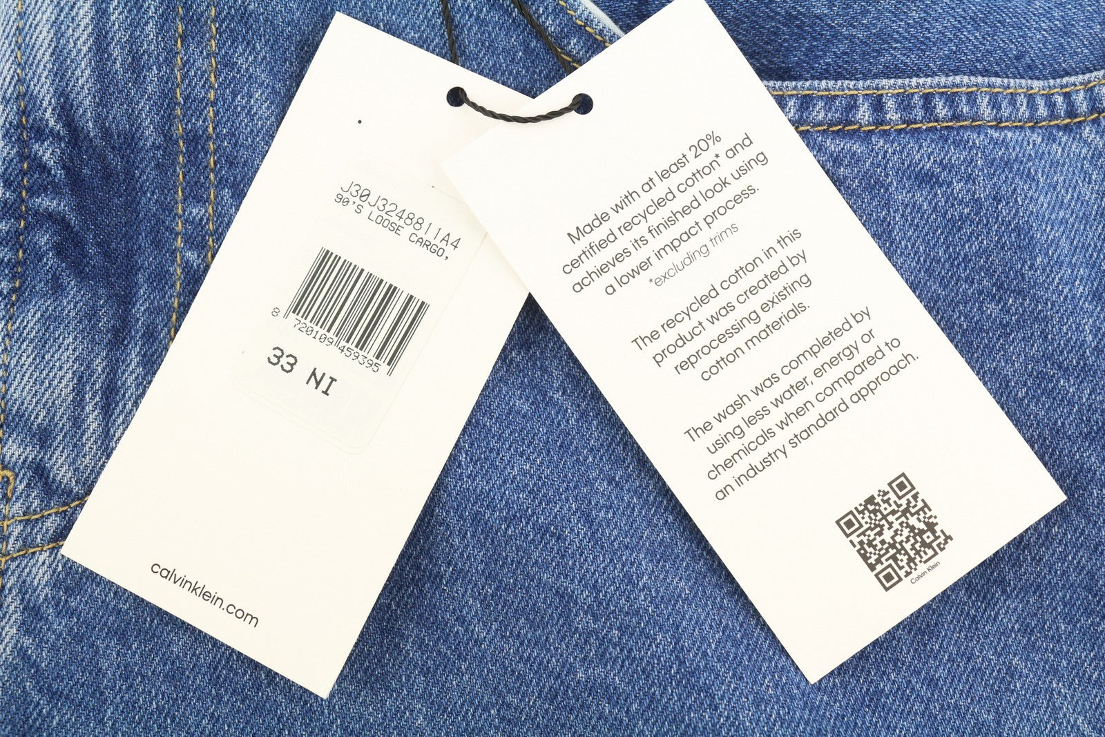 CALVIN KLEIN 90's Loose Cargo Men's Jeans W33 Blue Denim Straight Fit Logo