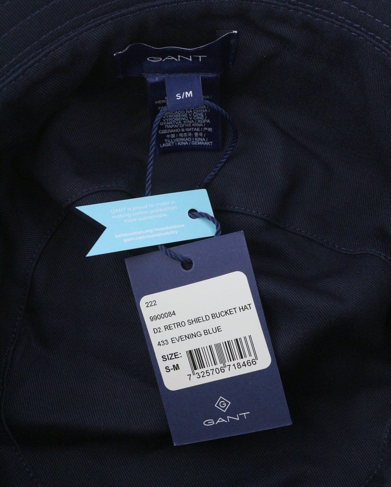 GANT Retro Shield Bucket Men Hat S/M Evening Blue Embroidered Logo